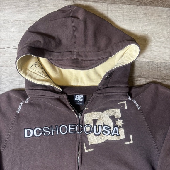 Y2K DC SHOES Heavy Zip Up Brown Jacket with Removable Hood Mens Medium - Picture 2 of 10